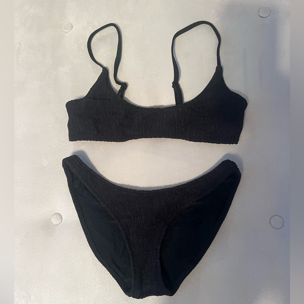 Black Textured Triangl Bikini